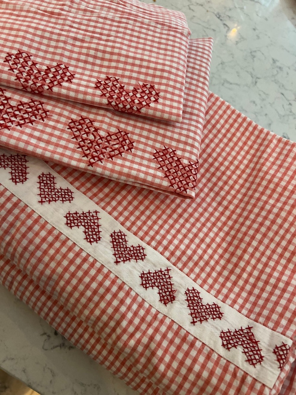 NWT IKEA Hjärtlig 1 Twin Quilt Cover 1 Pillowcase Set Red Gingham Plaid Hearts